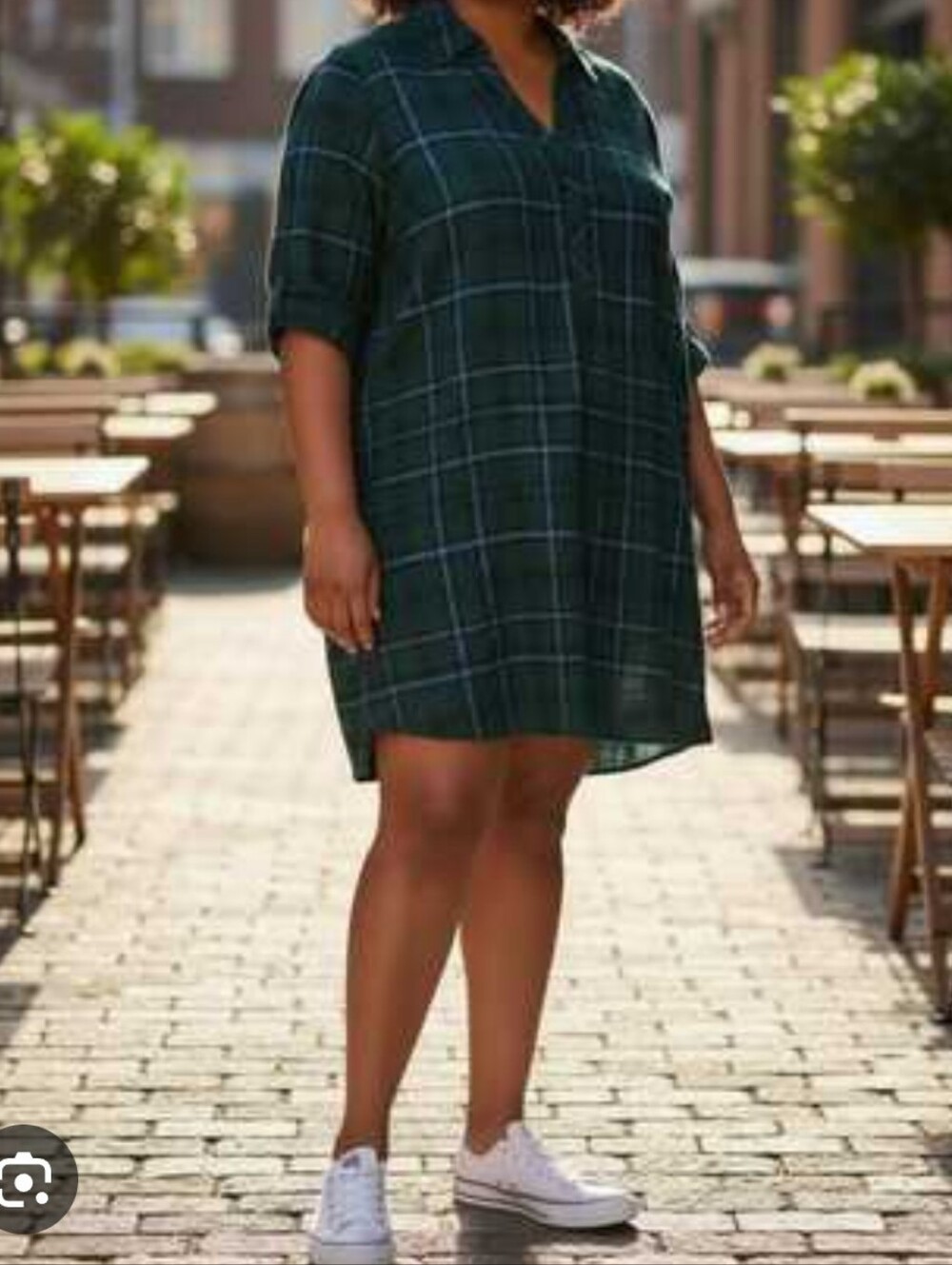 J. Jill Flannel Plaid Shirt Dress Slit Neck Pockets Green Lavender Autumn SzL